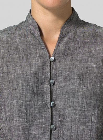 Linen Fitted Mandarin Collar Jacket