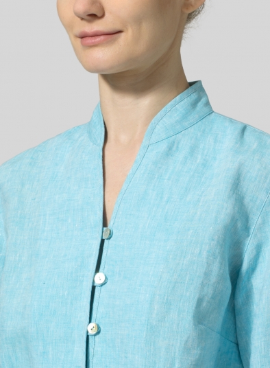 Linen Fitted Mandarin Collar Jacket