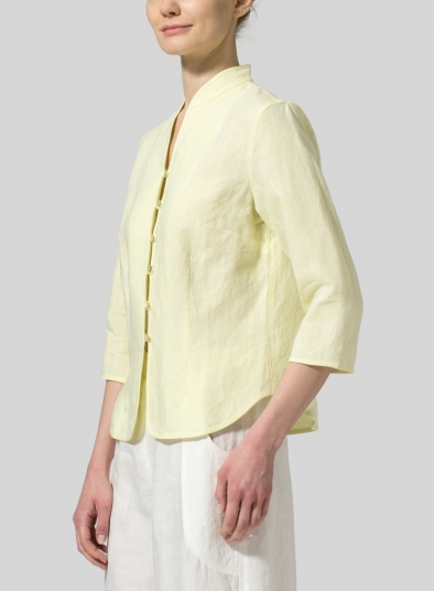 Linen Fitted Mandarin Collar Jacket