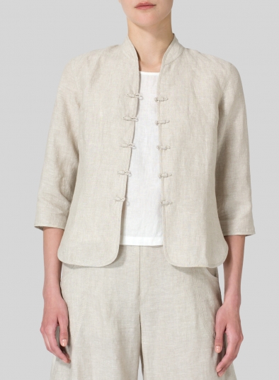 Linen Three Quarter Chinese Blouse