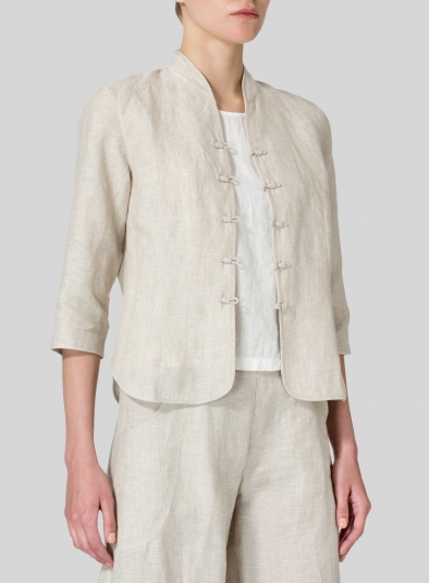 Linen Three Quarter Chinese Blouse
