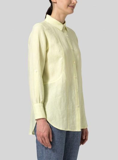 Linen Long Sleeve Uneven Hem Shirt