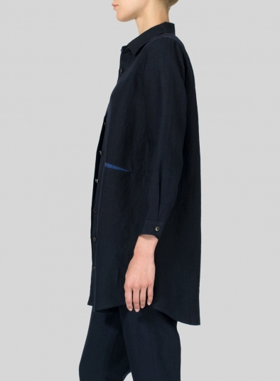 Heavy Linen Contrast Collar Shirt Jacket