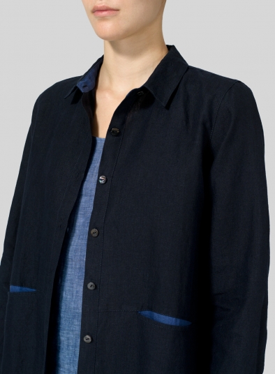 Heavy Linen Contrast Collar Shirt Jacket