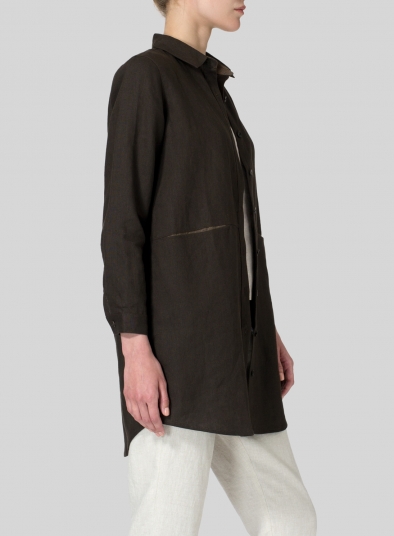 Heavy Linen Contrast Collar Shirt Jacket