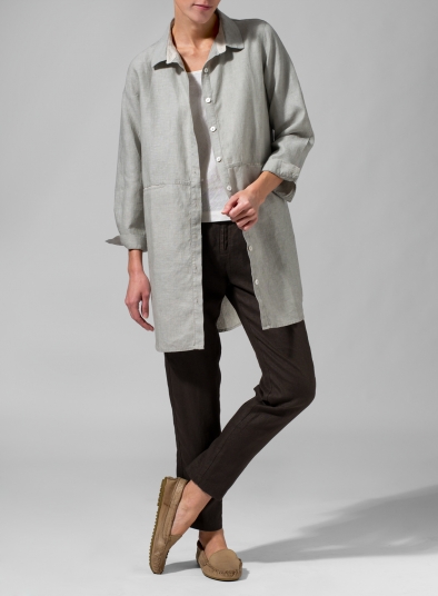Linen Cotton Contrast Fold Over Collar Shirt