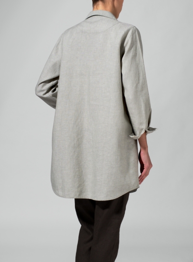 Linen Cotton Contrast Fold Over Collar Shirt