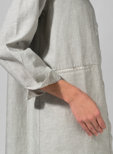 Linen Cotton Contrast Fold Over Collar Shirt