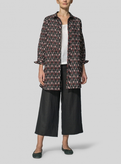 Linen Pattern Fold Over Collar Shirt Jacket
