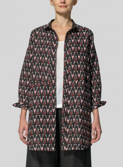 Linen Pattern Fold Over Collar Shirt Jacket