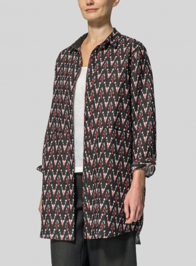 Linen Pattern Fold Over Collar Shirt Jacket