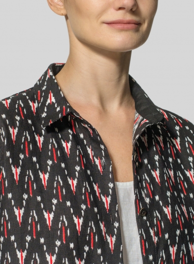 Linen Pattern Fold Over Collar Shirt Jacket