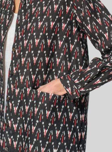 Linen Pattern Fold Over Collar Shirt Jacket