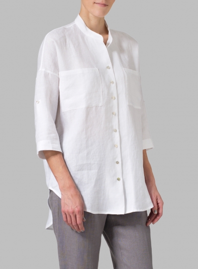 Linen Mandarin Collar Blouse