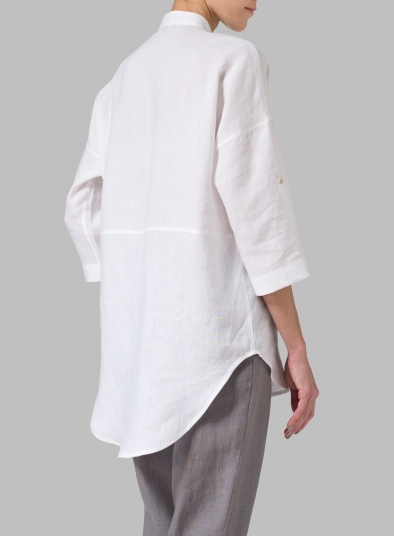 Linen Mandarin Collar Blouse