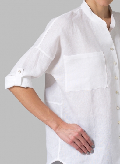 Linen Mandarin Collar Blouse