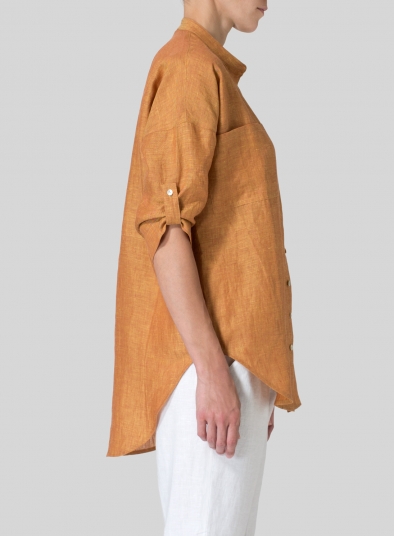 Linen Mandarin Collar Blouse