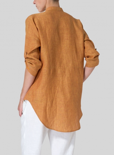 Linen Mandarin Collar Blouse