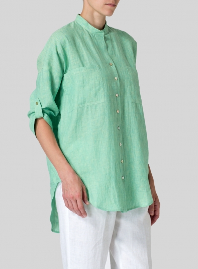 Linen Mandarin Collar Blouse