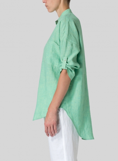 Linen Mandarin Collar Blouse