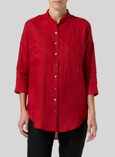 Linen Mandarin Collar Blouse