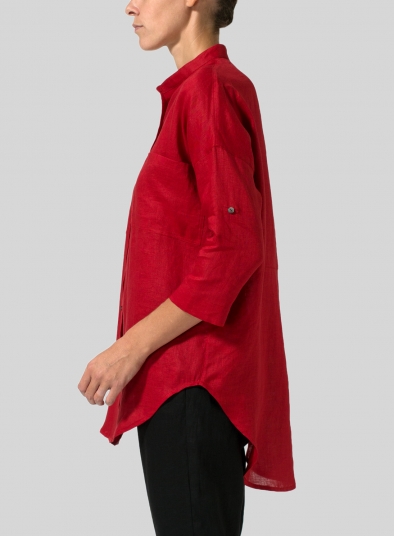 Linen Mandarin Collar Blouse