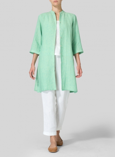 Linen Mandarin Collar Simple Long Blouse