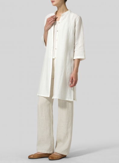 Linen Mandarin Collar Simple Long Blouse