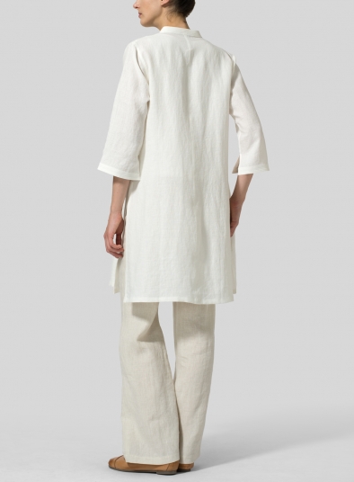 Linen Mandarin Collar Simple Long Blouse