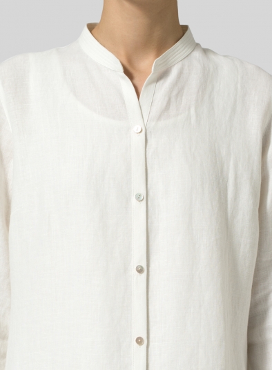 Linen Mandarin Collar Simple Long Blouse