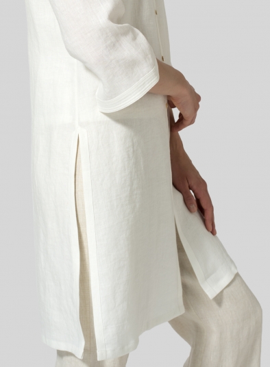 Linen Mandarin Collar Simple Long Blouse