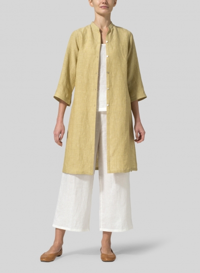 Linen Mandarin Collar Simple Long Blouse