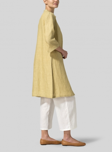 Linen Mandarin Collar Simple Long Blouse