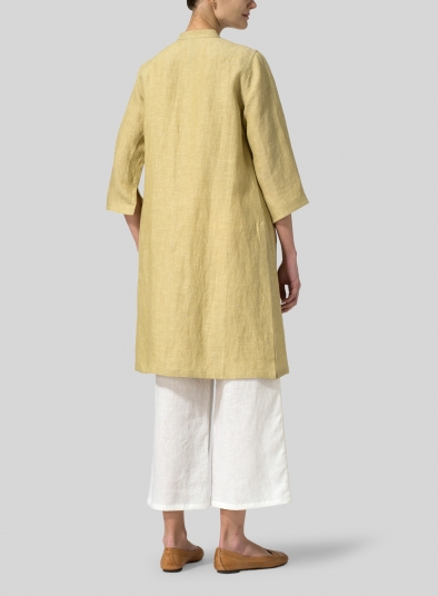 Linen Mandarin Collar Simple Long Blouse