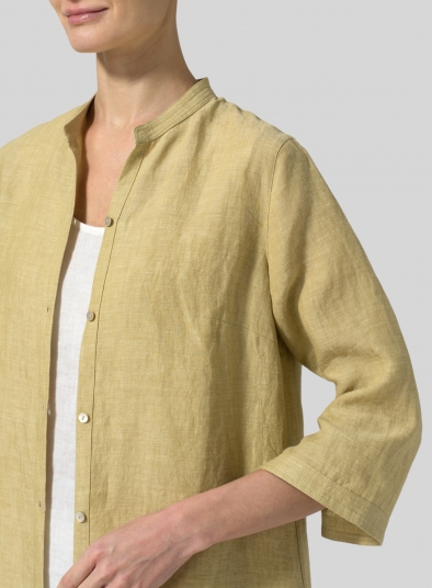 Linen Mandarin Collar Simple Long Blouse
