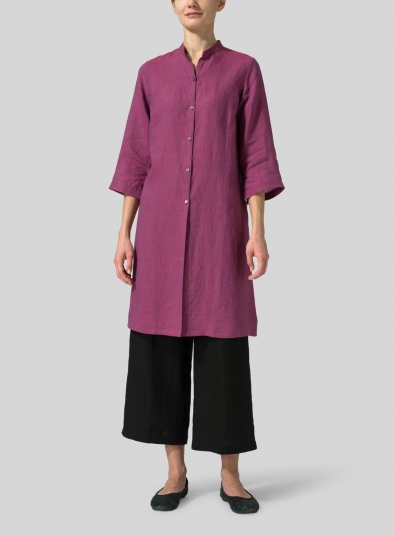 Linen Mandarin Collar Simple Long Blouse
