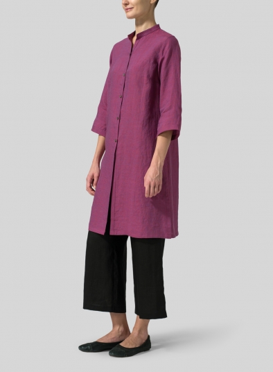 Linen Mandarin Collar Simple Long Blouse