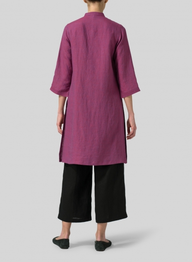 Linen Mandarin Collar Simple Long Blouse