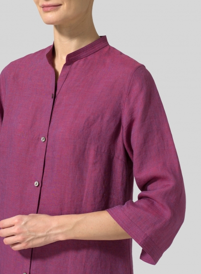 Linen Mandarin Collar Simple Long Blouse