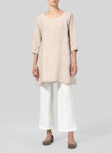 Twill Weave Linen Elbow Sleeve Tunic