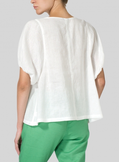 Linen Drawstring Cuffs Short Sleeve Top