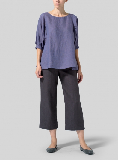 Linen Pleated Sleeve Top