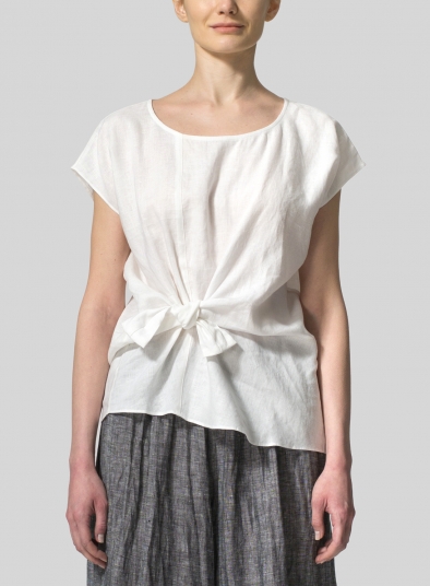 Linen Waist Self-tied Ribbon Top