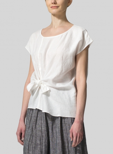 Linen Waist Self-tied Ribbon Top