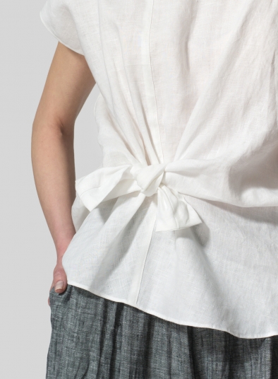 Linen Waist Self-tied Ribbon Top