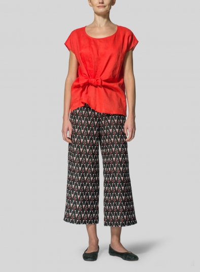 Linen Waist Self-tied Ribbon Top