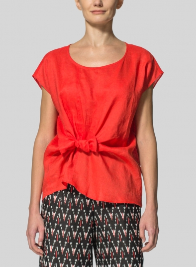 Linen Waist Self-tied Ribbon Top
