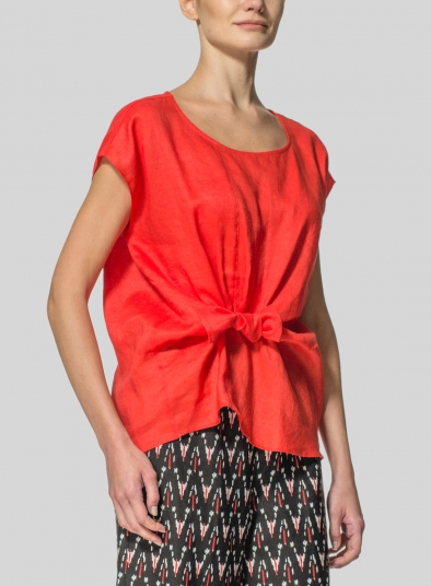 Linen Waist Self-tied Ribbon Top