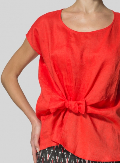 Linen Waist Self-tied Ribbon Top