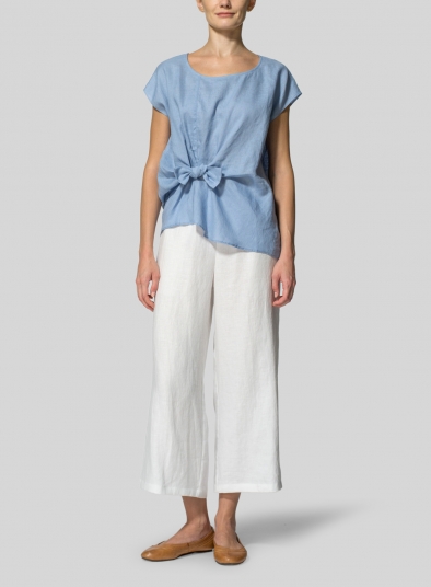 Linen Waist Self-tied Ribbon Top